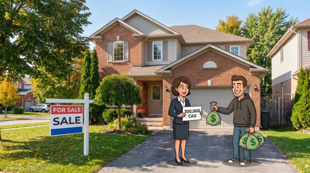 Premium detached home in london ontario being sold by an animated character
