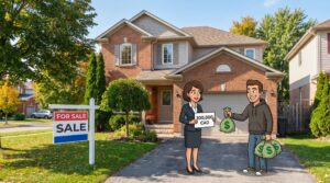 Premium detached home in london ontario being sold by an animated character